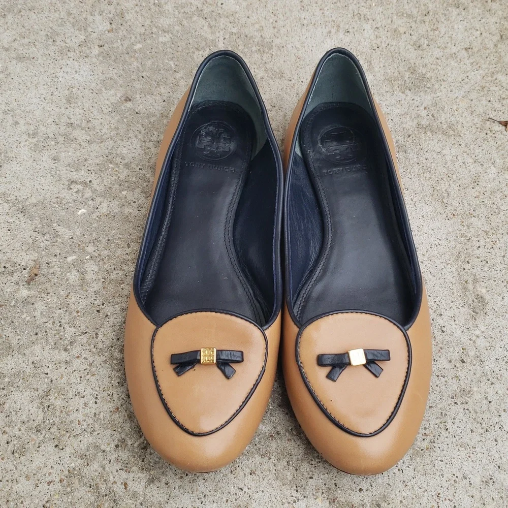 Tory Burch Dakota Maison Bow Leather Loafers Flats Size 8 Designer Neutral